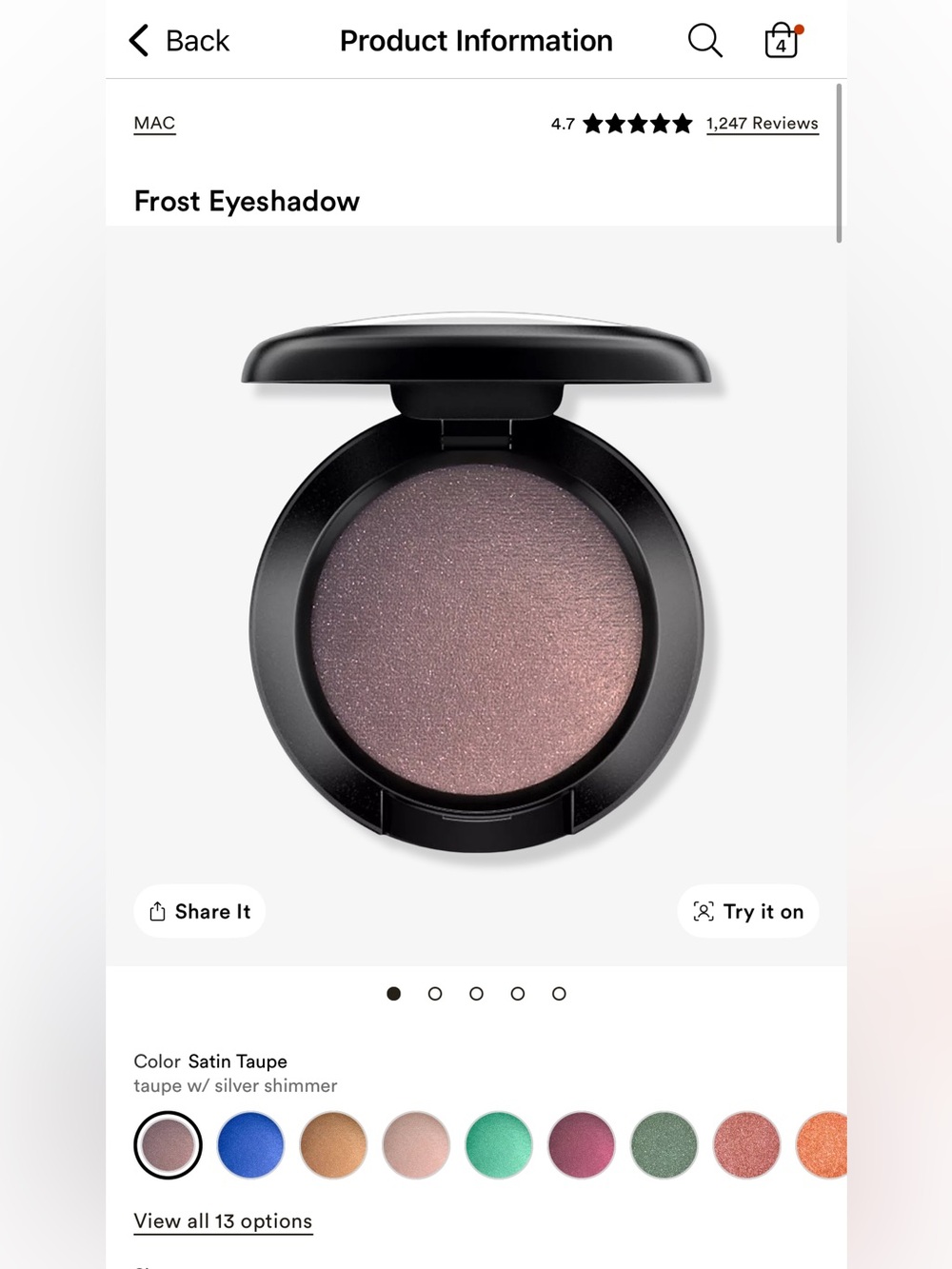 MAC Cosmetics Satin Taupe Frost Eyeshadow — Shimmery Taupe